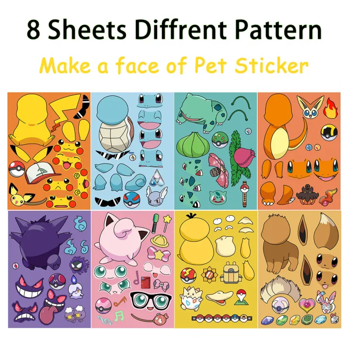 8/16sheets%20Pokemon%20Anime%20Pikachu%20Gengar%20Puzzle%20Stickers%20Make%20A%20Face%20Children%20Cartoon%20DIY%20Assemble%20Jigsaw%20Decals%20Kids%20Party%20Decor%20-%20Image%202