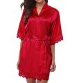 2024 New Fashion Women Sexy Lingerie Sleepwear Silk Satin & Lace Robe Dress Nightgown Bathrobes Solid Color Breathable Pajama Skirt. 