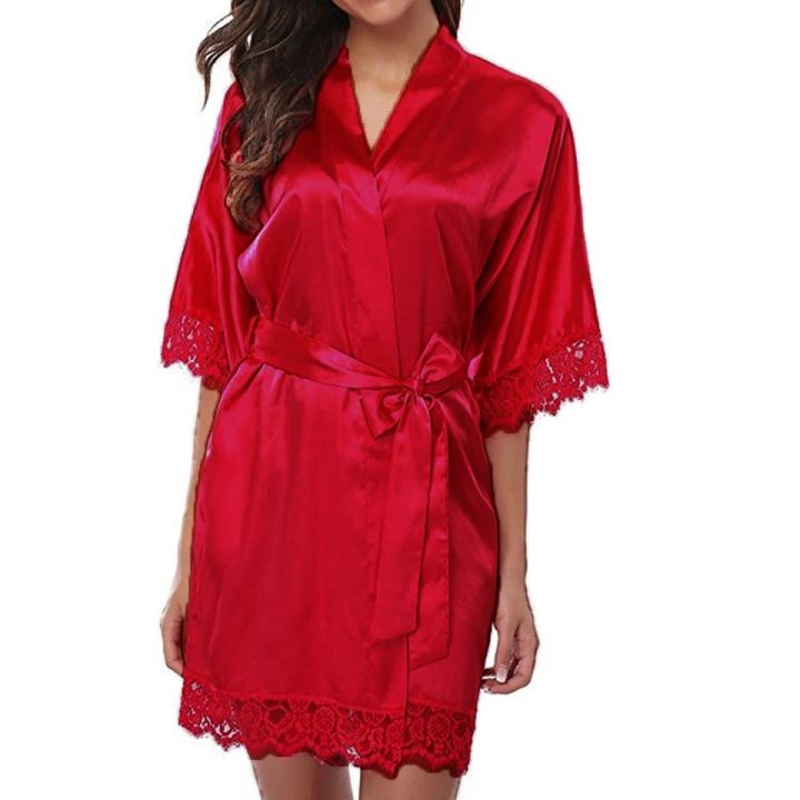2024%20New%20Fashion%20Women%20Sexy%20Lingerie%20Sleepwear%20Silk%20Satin%20&%20Lace%20Robe%20Dress%20Nightgown%20Bathrobes%20Solid%20Color%20Breathable%20Pajama%20Skirt%20-%20Image%208