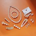 22piece Ladies Jewelry Set Pearl Earrings Necklace Feather Scissors Pearl Hairpin Set. 