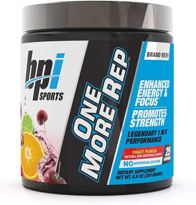 BPI Sports One More Rep Pre-Workout Powder - Increase Energy & Stamina - Intense Strength - Recover Faster - Beetroot - Carnitine - Citrulline - 0 Calorie - Fruit Punch - 25 Servings - 8.8