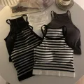Korean Version Women Tank Tops Thread Solid Casual Fashion Crop Top With Chest Pad Stripe Sleeveless Outer Wear Basic Camisole. 