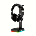 Adjustable Speed RGB Color-Changing LED Gaming Headset Stand with Dual USB Ports for Keyboard Mouse Headphones Phone Charging. 