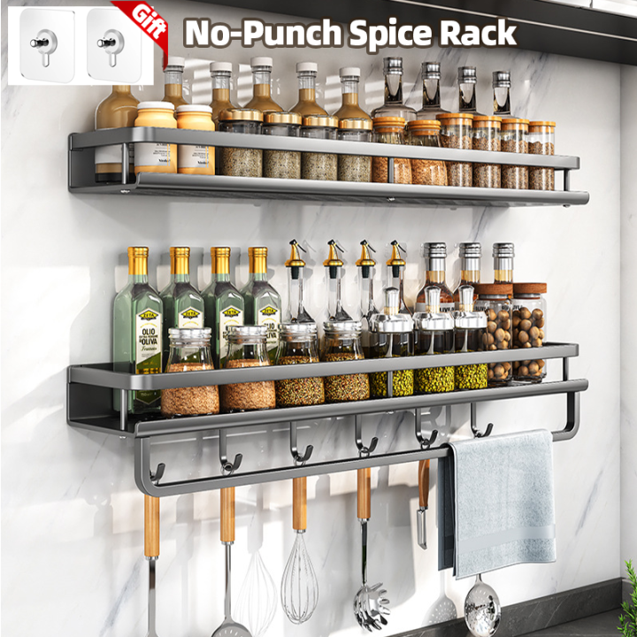 1/2Pcs No Punch Spice Rack Wall Mounted Kitchen Spice Organizer with ...