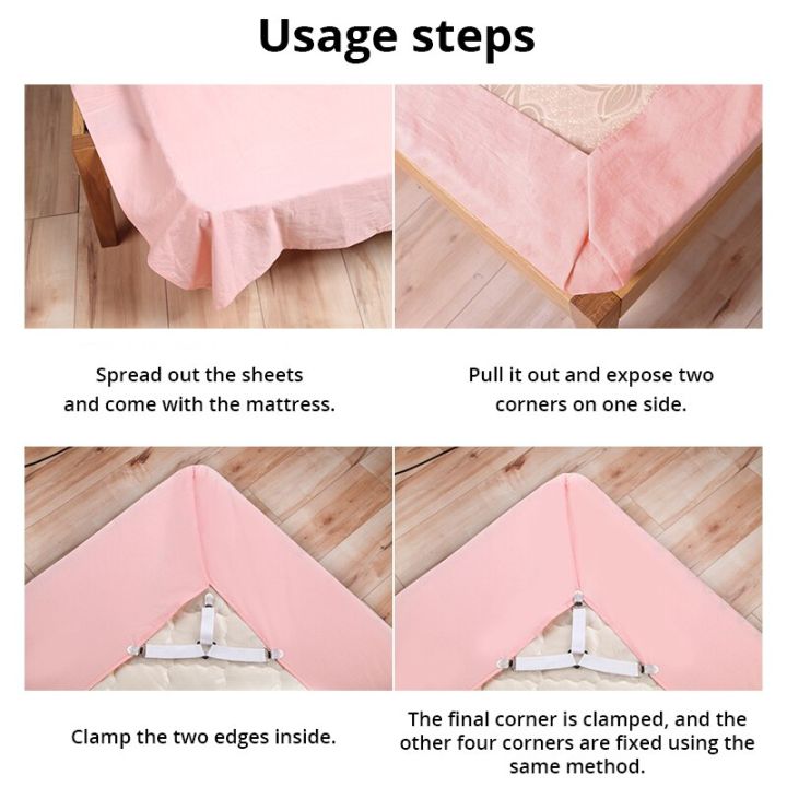 4Pcs/lot%20Bed%20Sheet%20Fasteners%20Holder%20Gadgets%20for%20Bed%20Sheet%20Organizer%20Mattress%20Cover%20Clip%20For%20Home%20Elastic%20Straps%20Adjustable%20Clips%20-%20Image%205