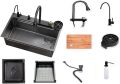 All In One Kitchen Sink 304 Grade Stainless Steel Multipurpose Multifunction 3 Mode Tap with Pullout Feature Cup Washer Single Bowl with RO water tab (27" x 18" x 9"). 