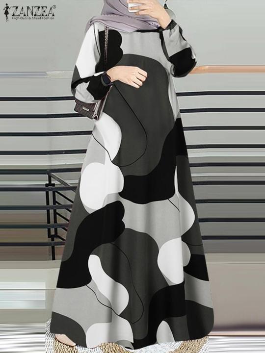 ZANZEA%20Muslim%20Fashion%20Color%20Block%20Long%20Dresses%20Women%20Elegant%20O%20Neck%20Long%20Sleeve%20A-line%20Vestidos%20Casual%20Loose%20Islamic%20Abaya%20Robes%20-%20Image%202