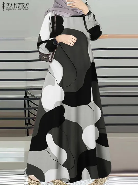 ZANZEA%20Muslim%20Fashion%20Color%20Block%20Long%20Dresses%20Women%20Elegant%20O%20Neck%20Long%20Sleeve%20A-line%20Vestidos%20Casual%20Loose%20Islamic%20Abaya%20Robes%20-%20Image%202