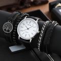 MSCXDK Brand 5pcs Black Quartz Watches Bracelet Men Business Casual Round Watch Life Tree PU Leather Bracelets Sets. 