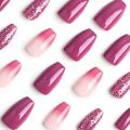 24pcs Glossy Purple and Pink Gradient Press On Nails with Designs - Full Cover Coffin Ballet False Nails for Women and Girls - D. 