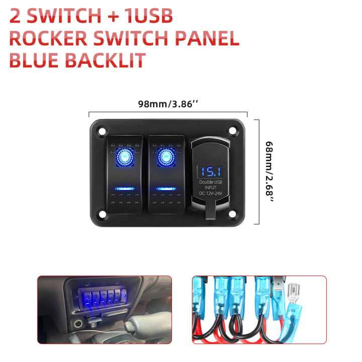 HAOLIDE%20Rocker%20Switch%20Aluminum%20Panel%203%20Gang%20Toggle%20Switches%20Dash%205%20Pin%20ON/Off%202%20LED%20Backlit%20for%20off-road%20useCar%20Marine%20Blue%20-%20Image%207