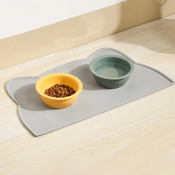 Silicone Pet Feeding Mat Non-Slip Waterproof Dog Cat Bowl Pad with Raised Edge for Food and Water Cushion Placemat