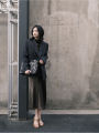 ETJ Fall/Winter 2025 New Women's Street Fashion oversized pinstripe shoulder-padded loose suit jacket for women.