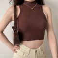 Sleeveless Crop Top Mock Neck Women's Fashion Summer Tops. 