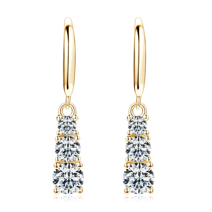 IOGOU Original 925 Sterling Silver 1.80CTTW D Color Moissanite Drop Hook Earrings for Women 3-Stone Dangel Earring Wedding Hoops