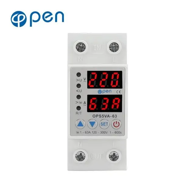 Adjustable over under voltage current protector 63A - genuine open brand digital circuit breaker