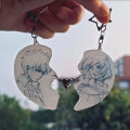 2pcs/set Anime Attack Mikasa Ackerman Figure Acrylic Heart Shape Keychain Backpack Pendant Cosplay Accessories Couple BFF .