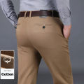 98% Cotton Classic Men's Brown Business Straight Casual Pants Solid Stretch High Waist Office Trousers Male Brand Black Khaki. 