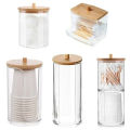 Acrylic Storage Box Bathroom Jar Makeup Organizer Cotton Round Pad Holder Cotton Swab Box Qtip Holder Dispenser with Bamboo Lid.