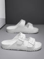 Summer Men's Casual Simple Solid Color Buckle Plastic Slip-On Flat Heel Adjustable Slippers. 