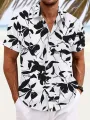 Men's Casual Hawaiian Vacation Shirt Plant Leaf Digital Print Pocket Lapel Single Breasted Outdoor Short Sleeve Floral Shirt. 