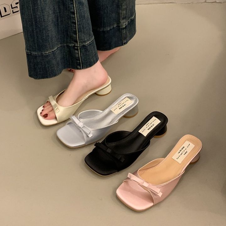 Women'S Fashion Square Toes Slippers Open Toe Comfort Sandals Slippers Casual High Heels Slipper Flip Flops for Women Trend 3344
