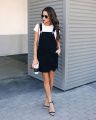 Black Colour Simple Pinafore Short Denim Dress with t - shirt Free For Women.