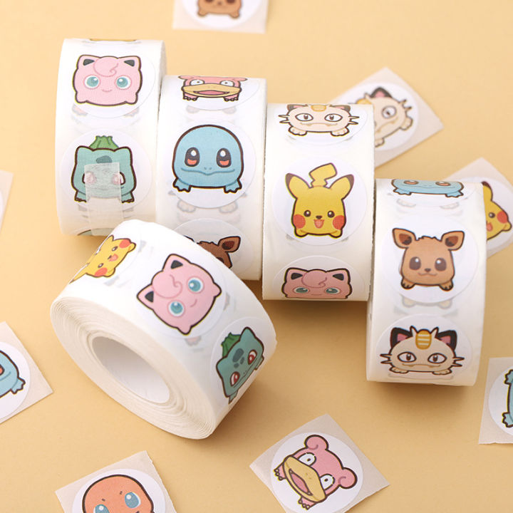 Carton Labtop 500pcs Roll Cartoon Stickers Kawaii Anime Pikachu Charizard Round Seal ...