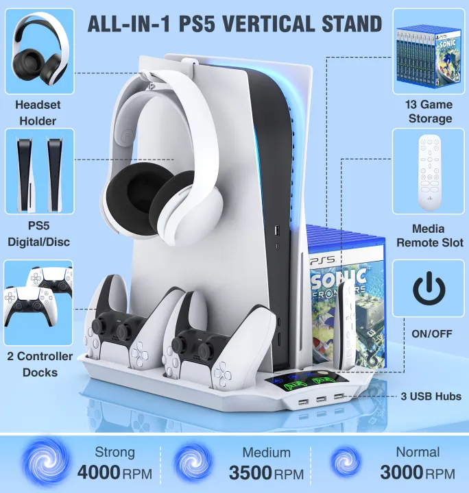 Dinofire%20S6000%20For%20PS5/PS5%20Slim%20Console%20Disc/Digital%20Vertical%20Stand%20Cooling%20Fan%20For%20Sony%20Playstation%205%20controller%20Charging%20Dock%20-%20Image%203