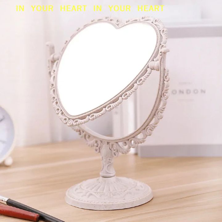 Portable Double-Sided Heart Shape Desktop Makeup Mirror Cosmetic Compact Hand Mirror for Women Vanity Mirror