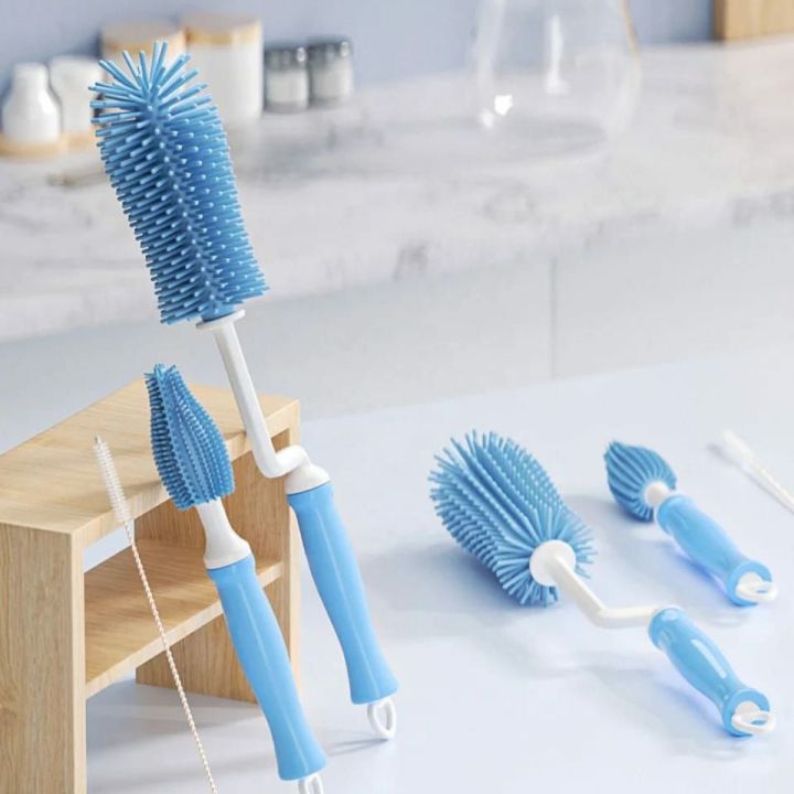 3Pcs Silicone Bottle Cleaning Brush 360 Degree Cup Brush Glass Cleaner Baby Pacifier Straw Scrubber Kitchen Cleaning Tool Set