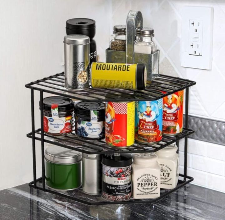 Smart Design 3-Tier Kitchen Corner Shelf Rack -Metal Wire - Rust Resistant - Plates, Dishes, Cabinet and Pantry Organizer - Kitchen Organization - 9 x 8 Inch -