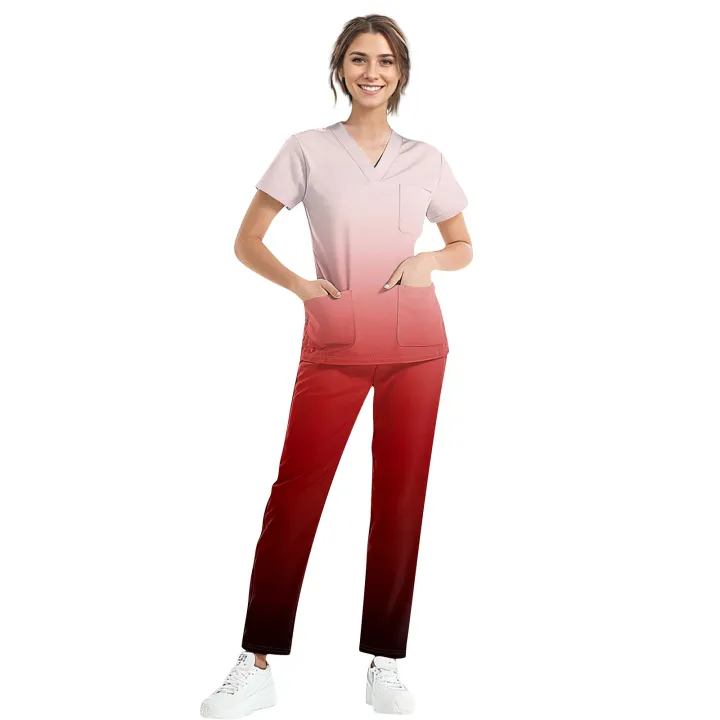 Medical%20Uniform%20Trendy%20Women's%20Scrub%20Set%20Stretch%20Soft%20Y-Neck%20Top%20Pants%20Hospital%20Pet%20Clinic%20Doctor%20Costume%20Contrasting%20Colors%20-%20Image%203