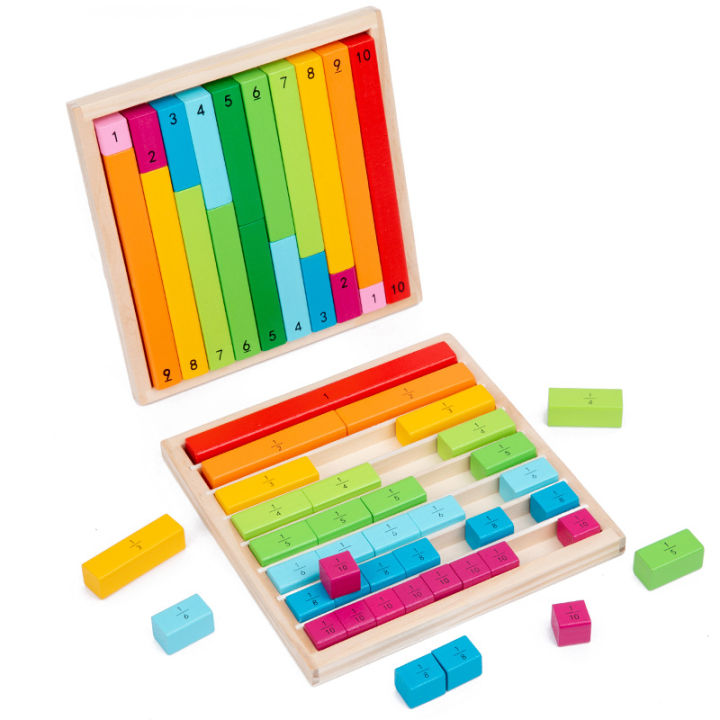 Wooden Montessori Teaching Aids Math Toys Color Fraction Sticks ...