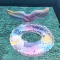 Adult Inflatable Mermaid Tail Swim Ring – Transparent Blue Krystal Clear Pool Float, Durable Summer Swim Gear for Adults & Kids. 