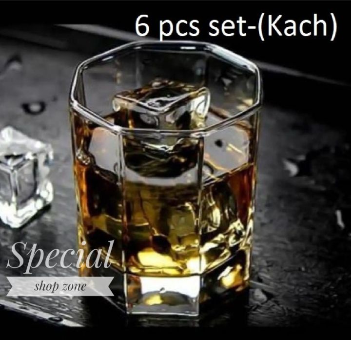 Cristal Clear Drinking 8 Angles Coke Glass /8 Corner Sorbat Glass (6 pieces) Set-Olila-W44
