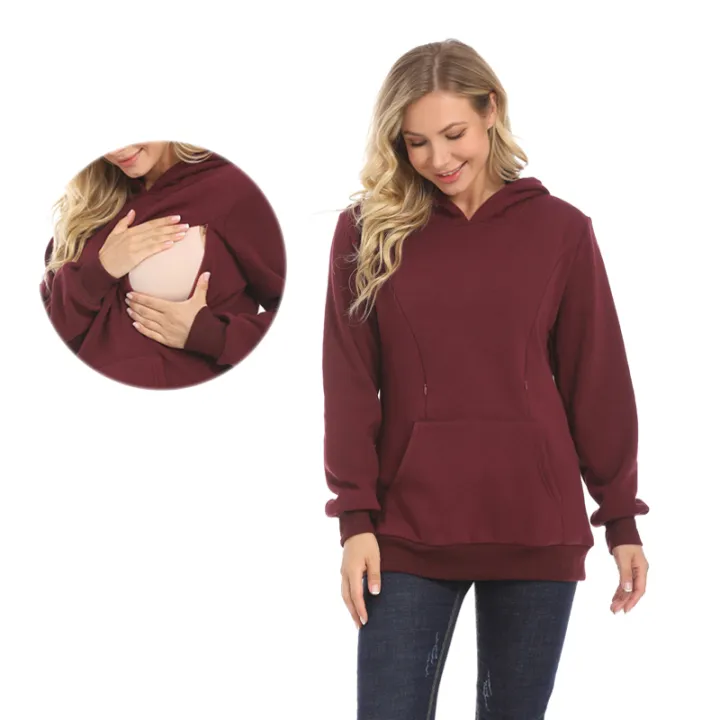 New Winter Maternity Hoodie Breastfeeding Clothes Warm Fleece Pregnant Sweater Zipper Feeding Opening Big Size S TO XXXL