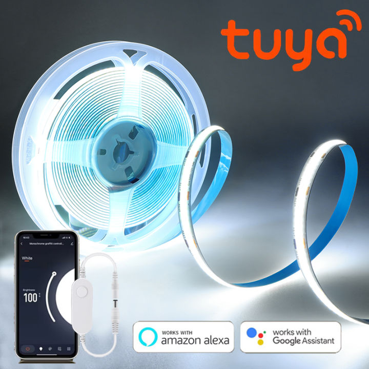 Tuya Wifi 12V COB LED Strip Light High Indensity Flexible RA90 Tape 320LEDs/m Backlight Room Decor Work With Alexa  Home