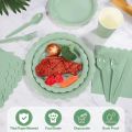 96 Pcs Sage Green Party Cutlery Set Disposable Paper Plates and Cups, Suitable for Weddings, Birthdays, Valentine's Day Supplies. 