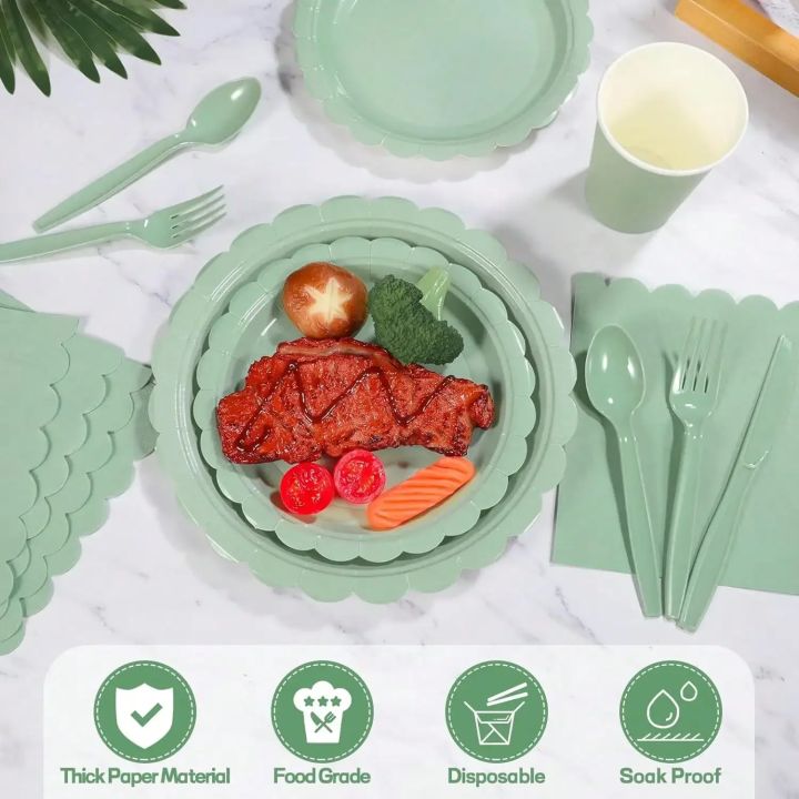 96%20Pcs%20Sage%20Green%20Party%20Cutlery%20Set%20Disposable%20Paper%20Plates%20and%20Cups,%20Suitable%20for%20Weddings,%20Birthdays,%20Valentine's%20Day%20Supplies%20-%20Image%203