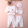 5pcs Newborn Baby Boys Girls Cute suit Long Sleeve Tops+hat+pants +bib Outfits Set From 0 To 4 Months Clothes Set For Baby. 
