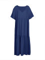 Plus Size 2025 Summer New V-neck Short Sleeve Pleated Solid Colour Loose Casual Midi Dress Basic Hem Pleated. 
