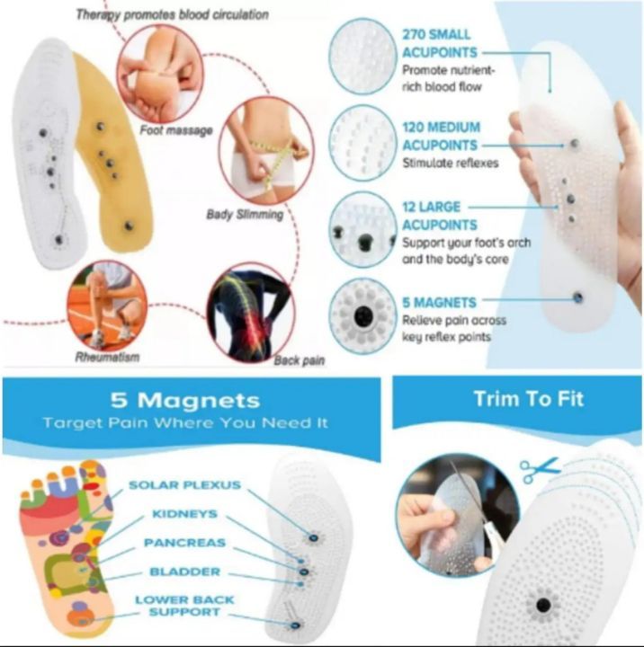 Insole Foot Massage Therapy Magnetic Pressure Points Cuttable Foot ...