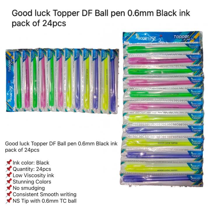 Good luck Topper DF Ball pen 0.6mm Black ink pack of 24pcs