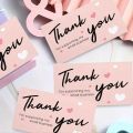 50pcs/pack Pink Thank You Card For Supporting Business Package Decoration "Gorgeous Thanks" Business Card Handmade With Love. 
