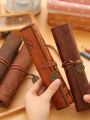 1PC Creative Treasure Map Retro Pencil Case Leather Large Capacity Roll Pencil Bag Embossed Buckle Simple Stationery Box Roll Po. 