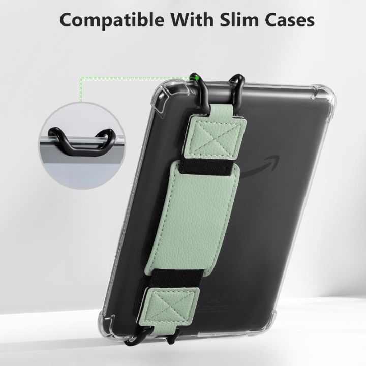 Universal PU Leather Hand Strap Anti-slip Secure Holder with Buckle for Kindle Kobo EReader Tablet Stand
