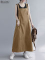ZANZEA Women Sleeveless Maxi Dress Fashion Workwear Pockets Vestidos 2023 Summer Adjustable Shoulder Straps Dresses Streetwear. 