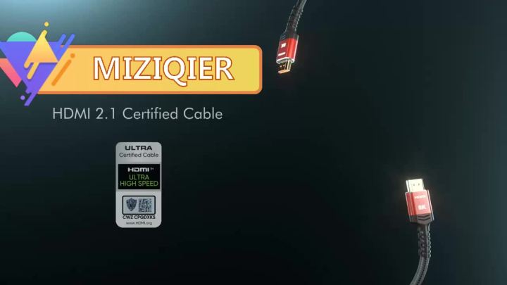 MIZIQIER Long 8K HDMI 2.1 Cables, 48Gbps Ultra High Speed Braided Cord-4K@120Hz 8K@60Hz for Roku TV/PS5/PS4/HDTV/RTX 3080 3090