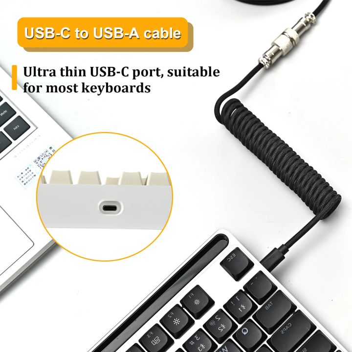 Keyboard Plug To Computer Mechanical Keyboard Coiled Cable with USB Type C Aviator Connector for ...